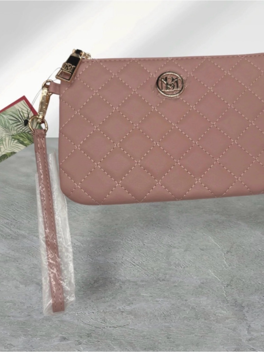 New Studio Badgley Mischka Blush Quilted Wristlet Clutch - 8” x 5.25”